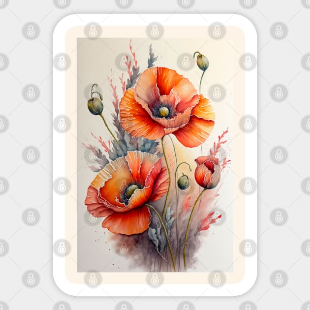 Poppy Flower Watercolour painting Sticker by Buff Geeks Art